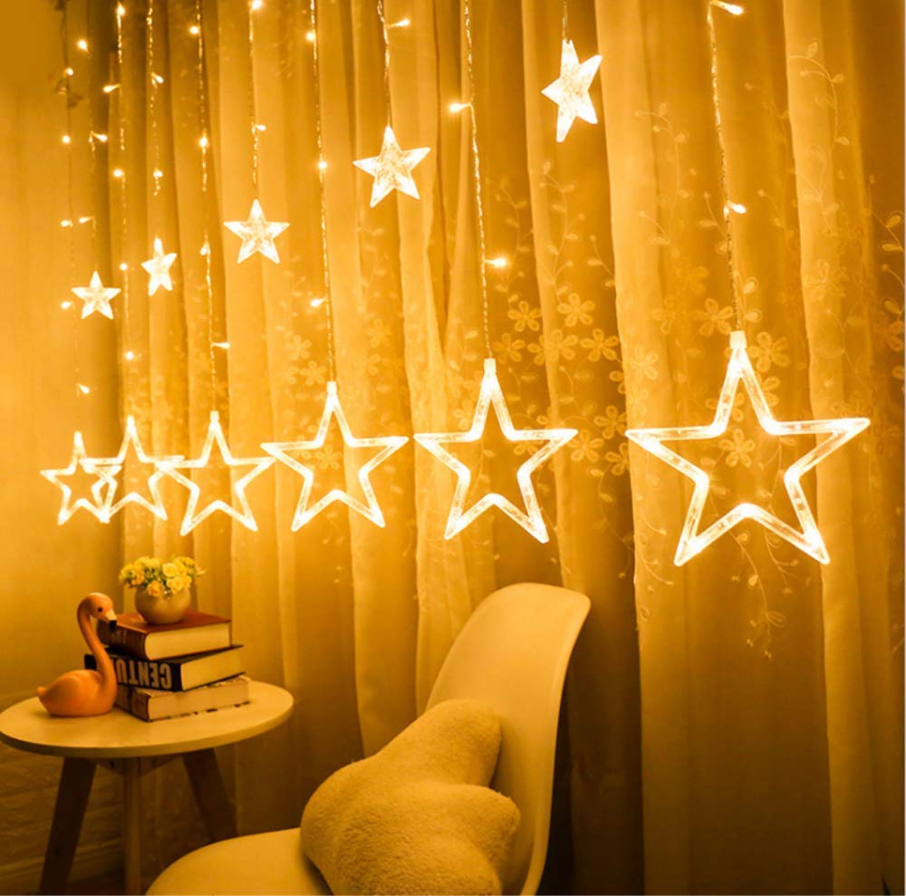 LED Rideau Lumière, 2.5m x 0.9m 138 LED 12 Étoiles Fenêtre LED Rideau Lumière avec USB à Distance (Warm White)