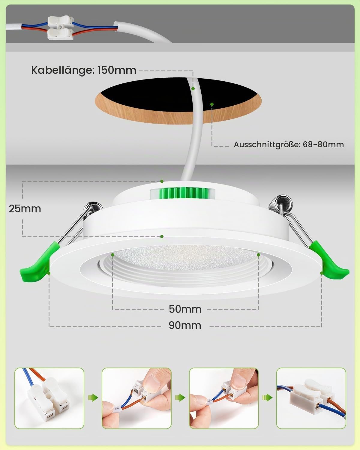 LED Einbaustrahler 230v 5W, LED Einbauspots Dimmbar Spots Deckenleuchte 68mm, IP44 Einbauleuchten Schwenkbar für Einbaubeleuchtung 3000K/4000K/6500K Einbaustrahler, 12er Set