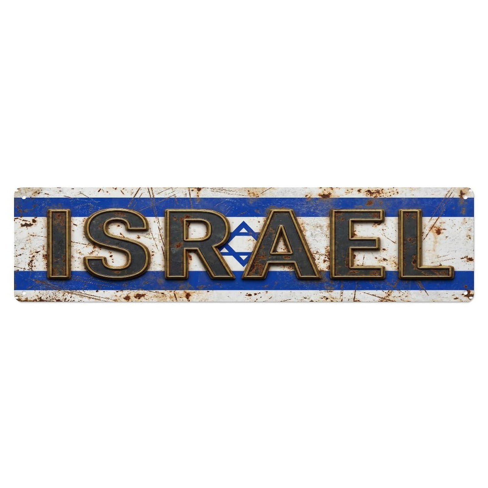 Fqcyn Style Metal Tin Sign Vintage Israel Flag Pattern
