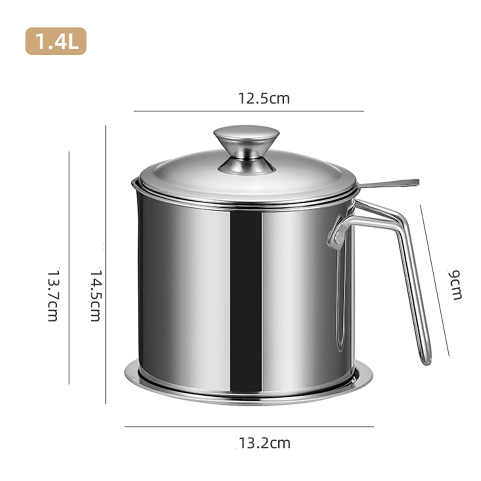 Recipiente de acero inoxidable para grasa de tocino (1,4 L, 1,8 L, 2,1 L) con colador, lata de almacenamiento de aceite de cocina para freír y cocinar, olla de grasa para uso en encimera, color