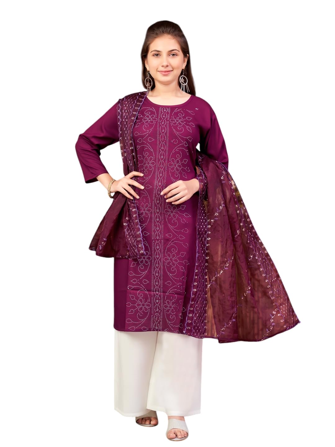 Aarika Girls Ethnic Wear Purple Colour Embellished Rayon Kurti-8-15 Years (Kurti-Tr-K-904)