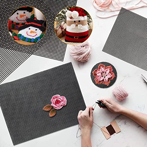 Image of 12PCS Plastic Mesh Canvas Sheets, 20x13 Inch Plastic Mesh Sheets for Crafts, Black Plastic Canvas and Embroidery Tools for Embroidery Crafting Knit