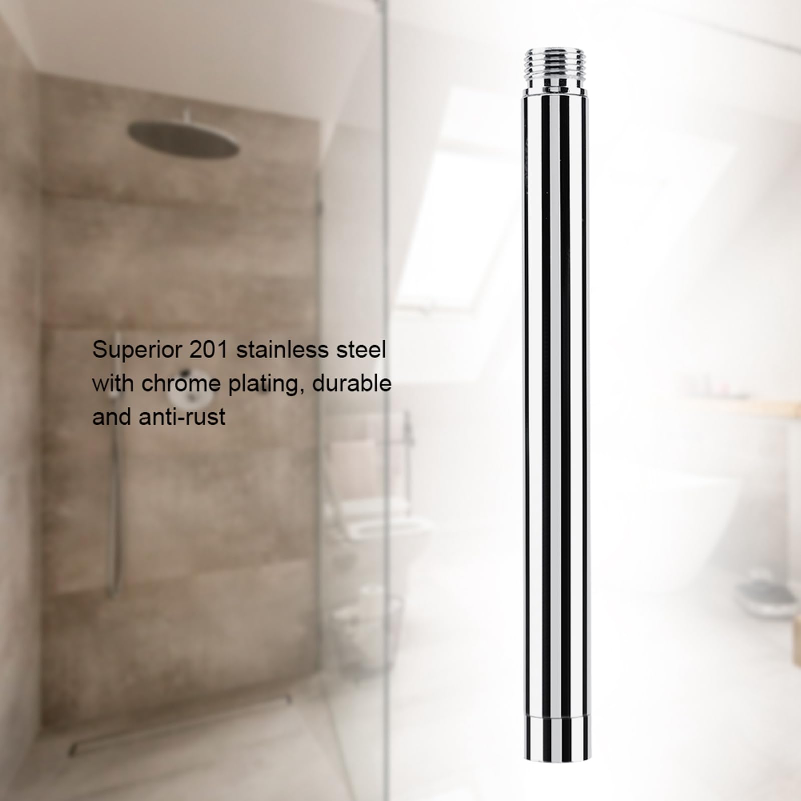 Extensor de Ducha Tubo de Acero Inoxidable, 8 Pulgadas Baño de Mano Extensión, G1/2 Redondo de Cromado Extensor de Cabezal para Accesorio Alcachofa Fija