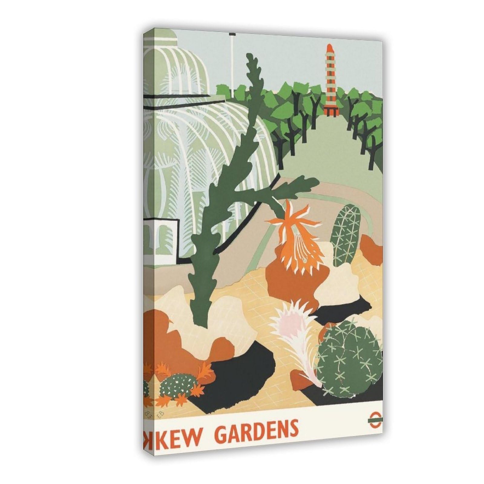 QOTOPGPG Poster vintage su tela con Kew Gardens London Underground, decorazione per camera da letto, ufficio, camera da letto, regalo, 60 x 90 cm