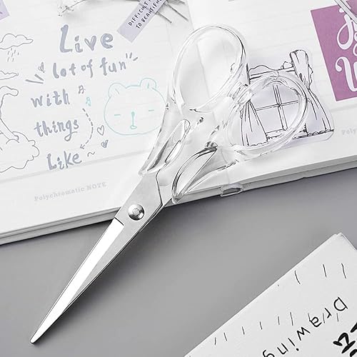 Miniatura 5 de Creechwa Tijeras de oficina, hoja de acero inoxidable con mango acrílico, tijeras multiusos para oficina, escuela, hogar, tijeras de tela, tijeras
