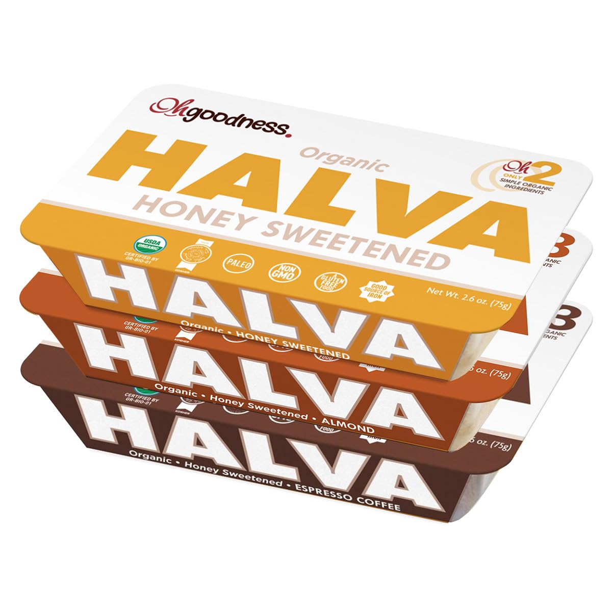OhGoodness! Organic Honey Halva - 3 Pack - Paleo Friendly And SCD Approved - No Additives, Refined-Sugar, or Artificial Sweeteners - 75g Each (Assorted Flavors)