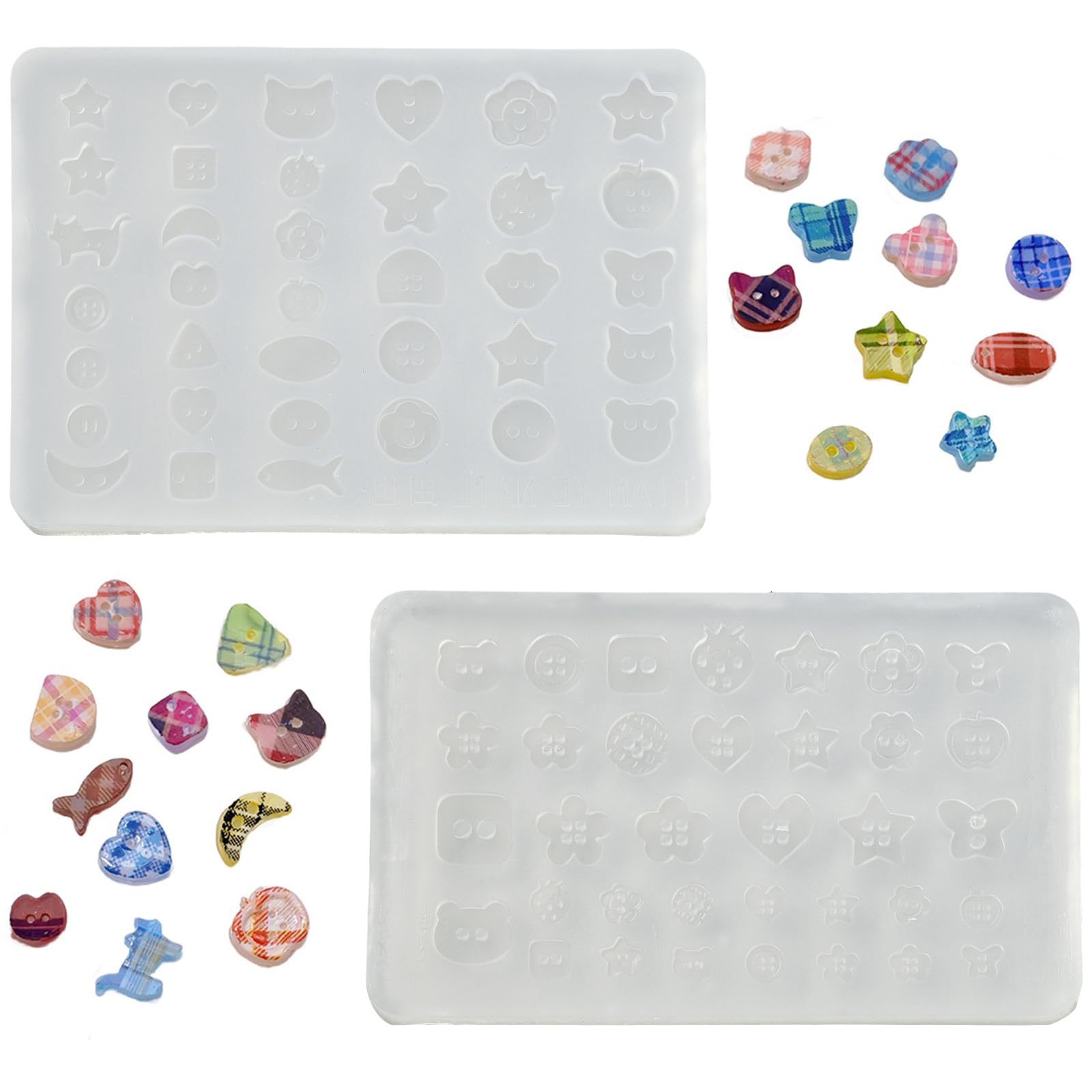 Stiesy Button Silicone Moulds 2Pcs Mixed Shape Buttons Charms Epoxy Resin Mould for Resin Jewelry Casting Mold DIY Sewing Craft Decorations Making Tool