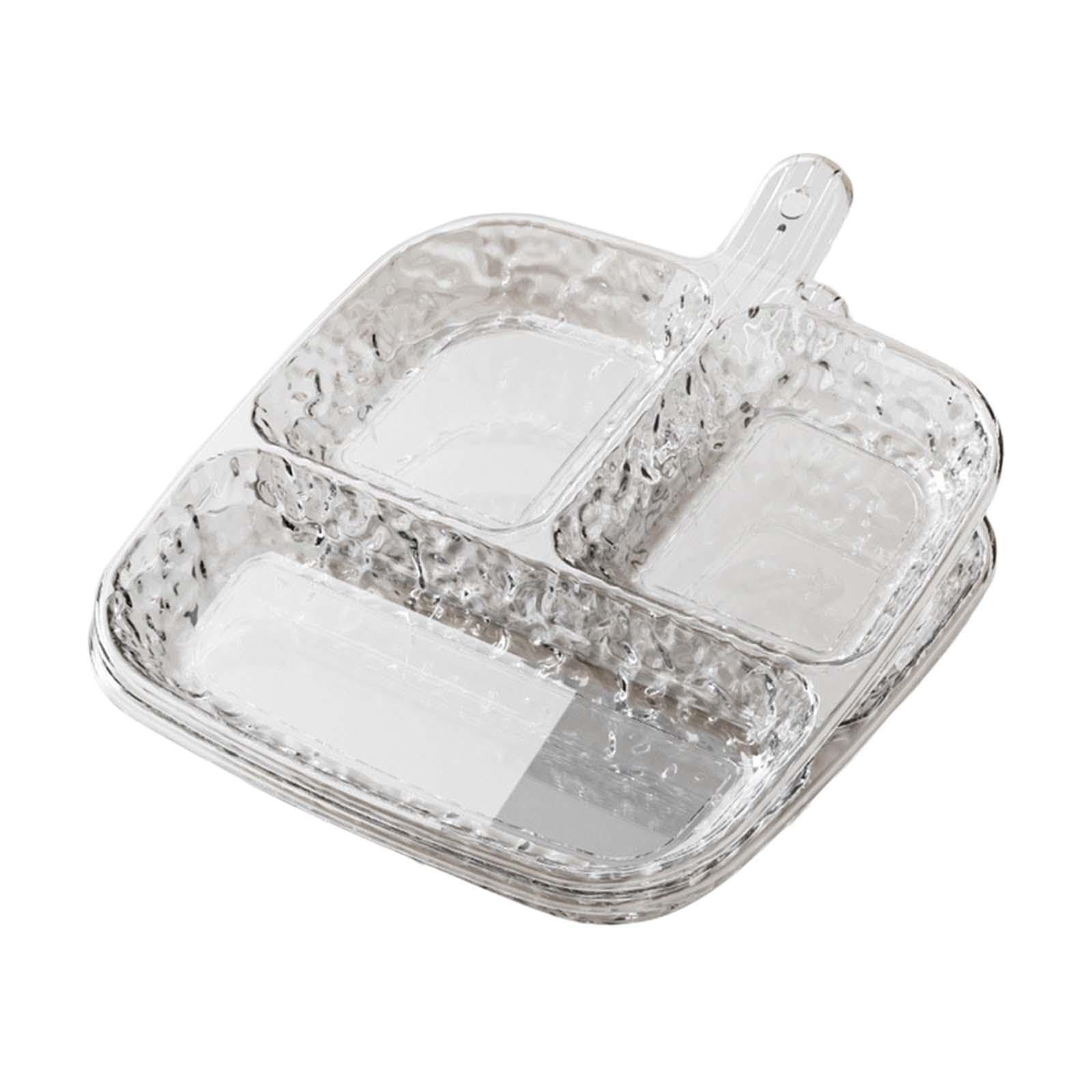 Bothyi 2Pcs Divided Plates Divided Platters with Handle Lightweight Tableware Side Dish Trays for Fruit Kitchen Dipping Sauces Snack, Clear