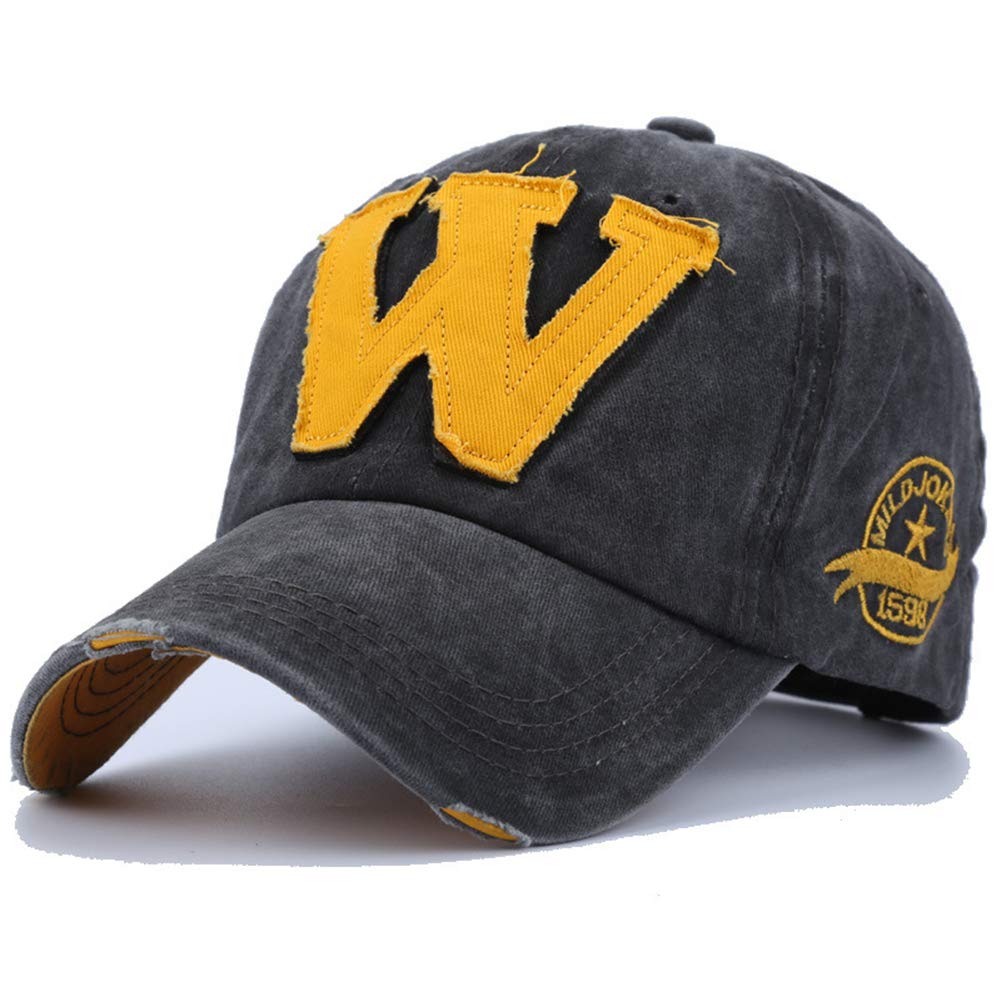 Jewelry-Box mens Letter W Embroidery Denim Washed Baseball Vintage Adjustable Snapback Cap, Grey, One Size
