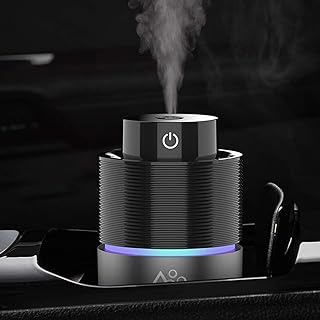 KASTWAVE Car Diffuser, USB Plug-In Humidifier Essential Oil Aromatherapy Cup Holder, 7 Colors LED Lights, Mini Portable for Vehicle Office Travel Home 200mL
