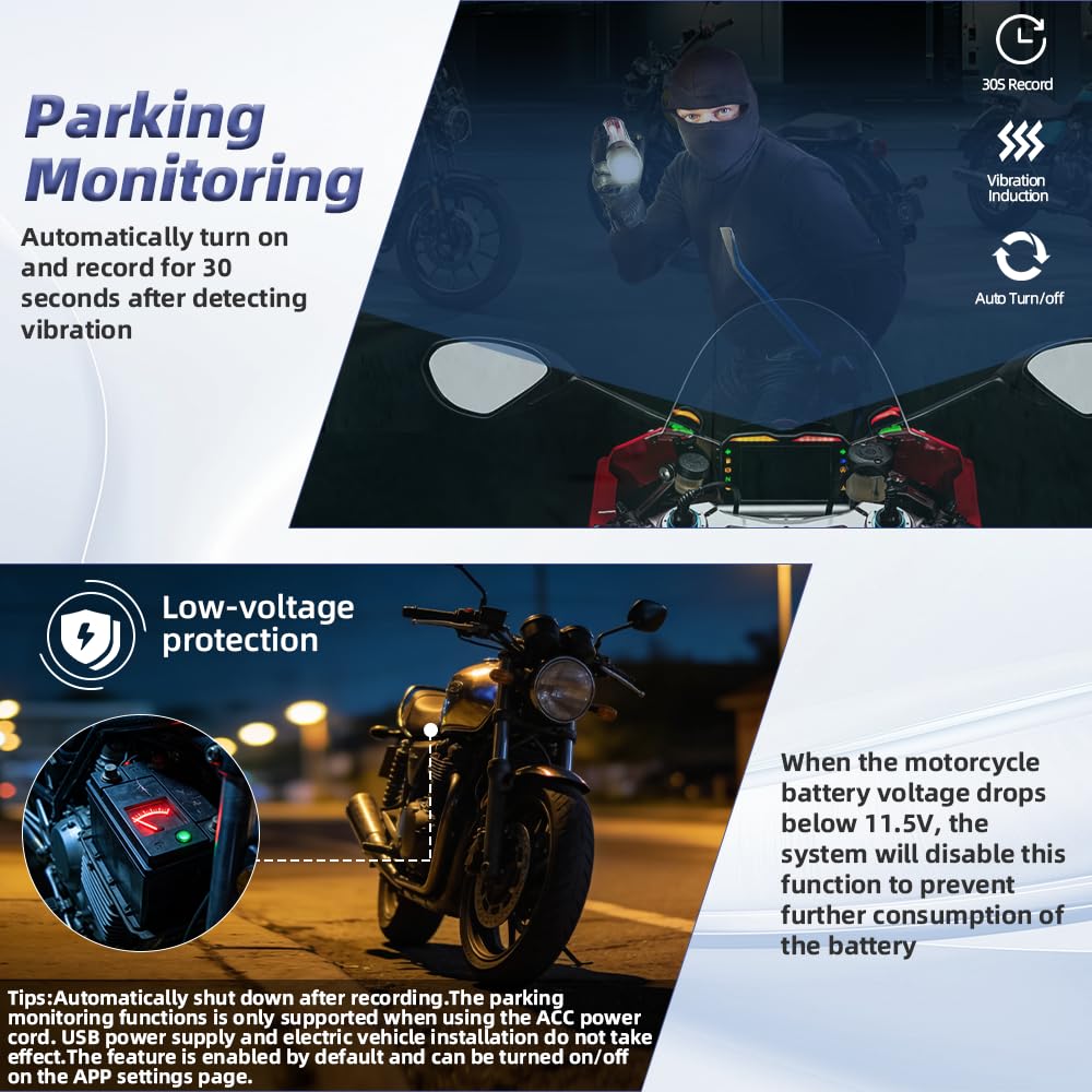 VSYSTO Q3L 2K Caméra Embarquée Moto Double Caméra Avant et Arrière 2K, WiFi 5G, Vision Nocturne Starlight, Étanche, Télécommande Filaire avec LED, Mode Parking, Jusqu'à 512 Go