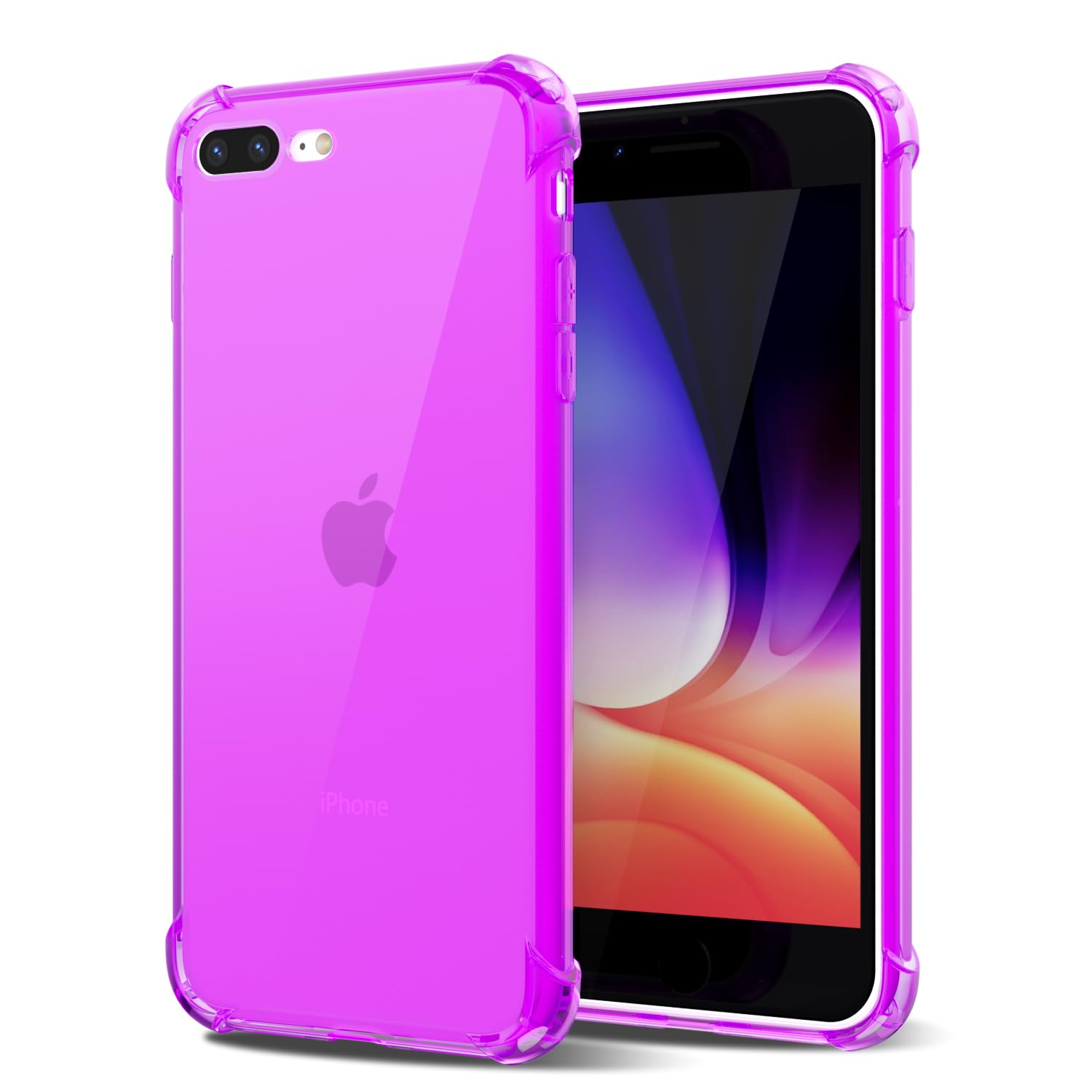 Svanove for iPhone 7 Plus Case & 8 Plus Case Clear, Neon Bright Vibrant Color, Transparent Jelly Protective Silicone Phone Case for Women Girly Cute, Thin Slim Soft Flexible TPU Bumper, Neon Purple
