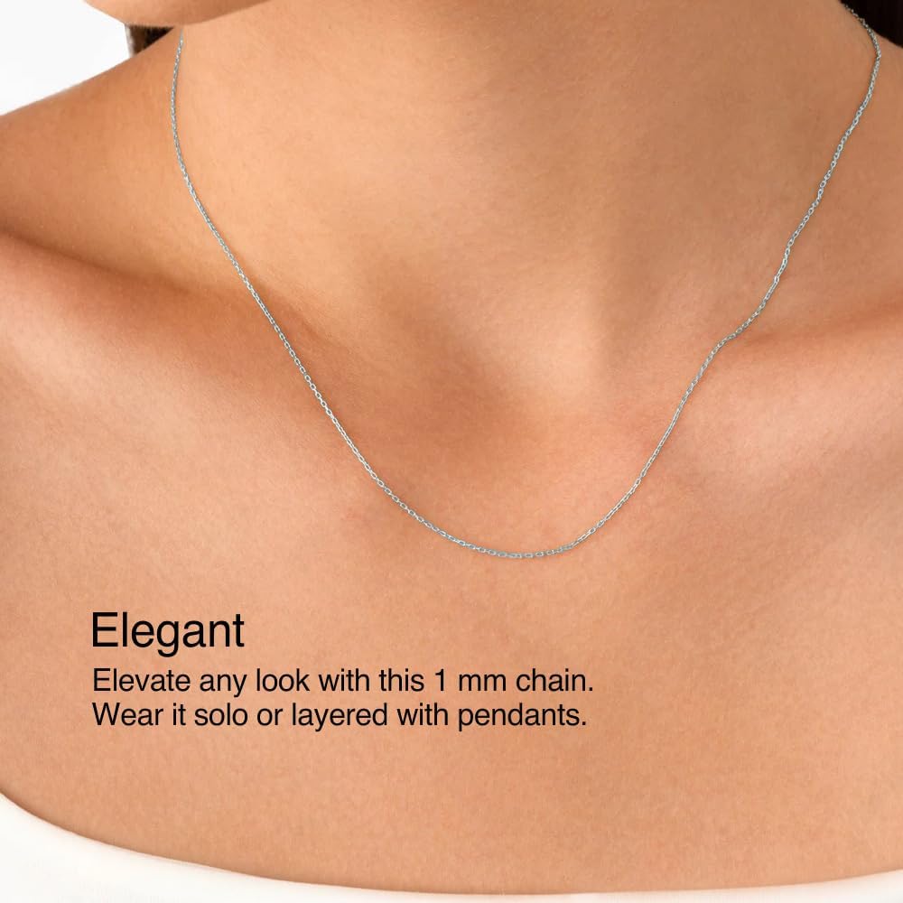 925 Sterling Silver 1mm Cable 14-30" Chain Necklace for Women - Image 3