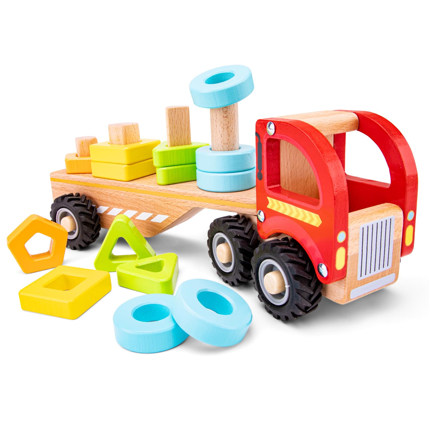 Woet® Wooden Toy Shape Sorter Truck for Kids - Shape Sorting and Vehicle Toy - Fine Motor Skills - Pretend Play Toy - Age 2 Years+