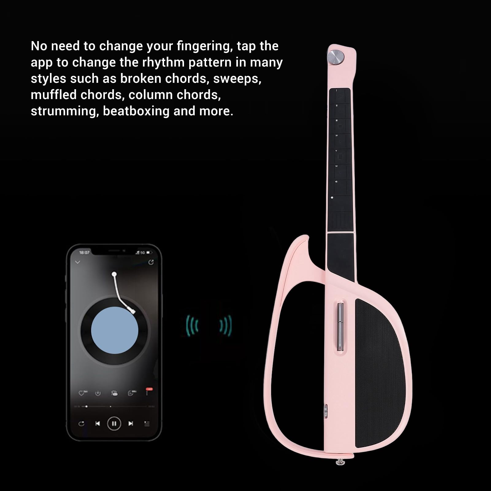 Stringless Smart Guitar, Generator Akordów, Składana Guitarra do Podróży, Wbudowana Maszyna Perkusyjna i Linia Basowa, Inteligentna Gitara z torbą do Przechowywania, dla Jednego