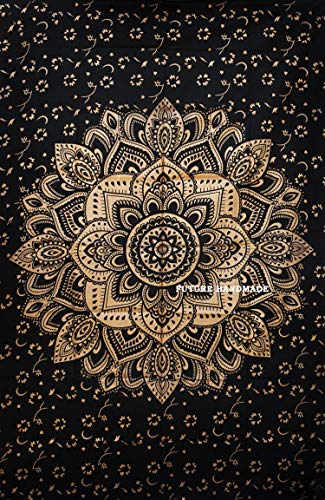 Tapis Murial Mandala Boho - 100% Coton, Style Indien, Effet Ombre Argenté (200x140 Cm)