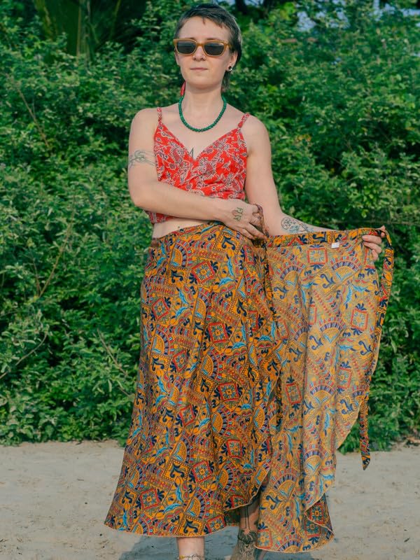 Image of Women's Boho Skirt High Low Split Summer Beach Midi Wrap Skirts