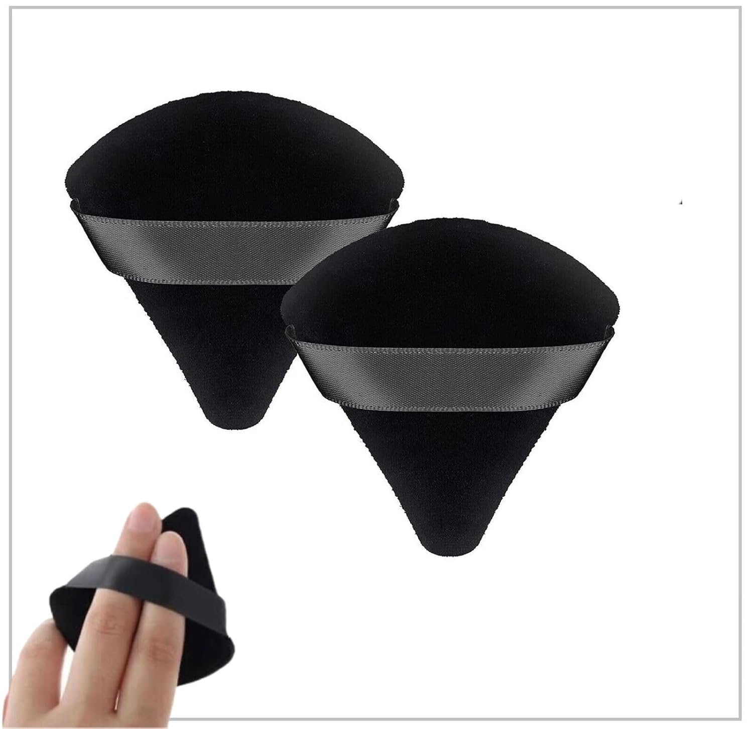 2pcs Triangle Powder Puff for Face Powder Soft Velour Makeup Puff for Loose Powder Mineral Powder Makeup Sponge Foundation Blender Wet and Dry Use Setting Makeup Too (Black)