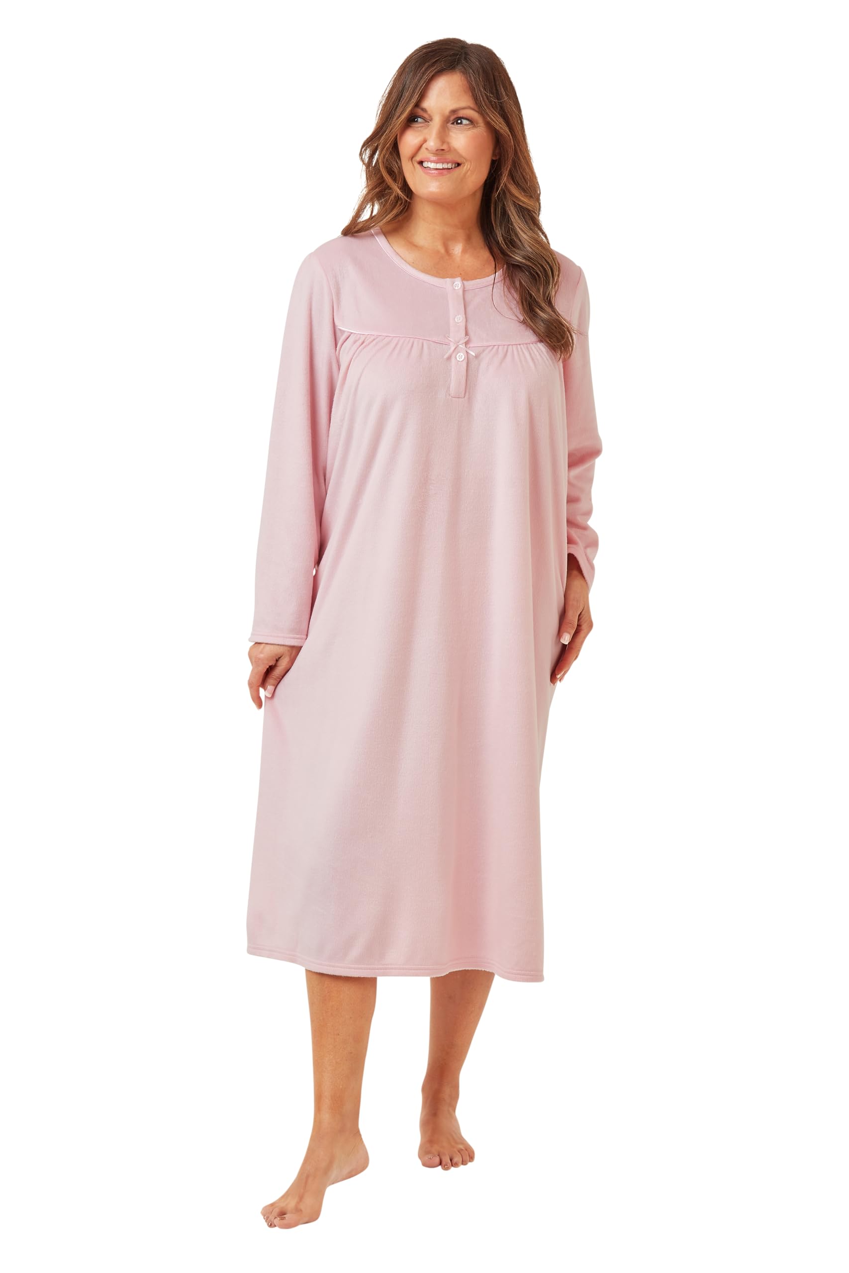 Insignia Women's Pink Long Sleeve Winter Warm Nighties Nightdress Plain Polished Fleece (, 20-22)