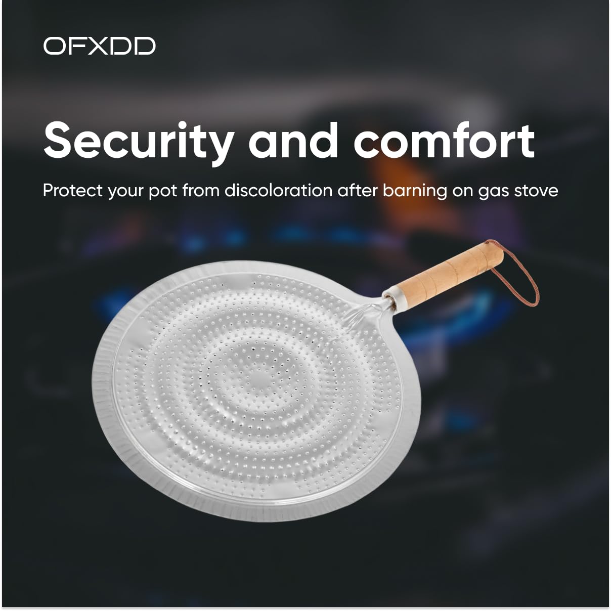 Difusor de calor para estufa de gas, esparcidor de llama con mango de madera, placa difusora de estufa de gas, acero inoxidable, reductor de cocina a fuego lento 6
