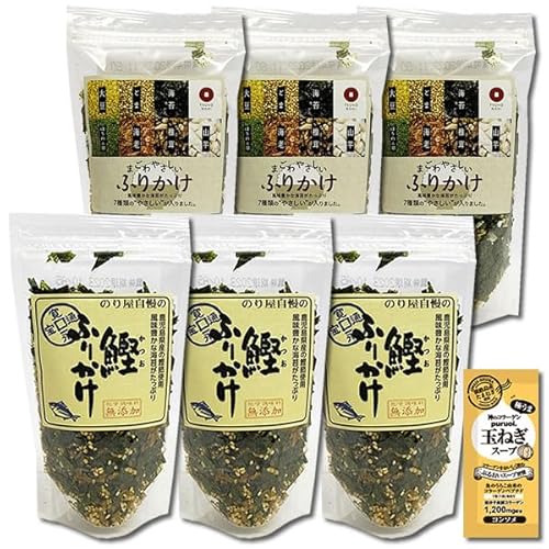 鰹ふりかけ&まごわやさしいふりかけ 各3袋まとめ買いセット 化学調味料無添加 通宝 コラーゲン玉ねぎスープ1食付き