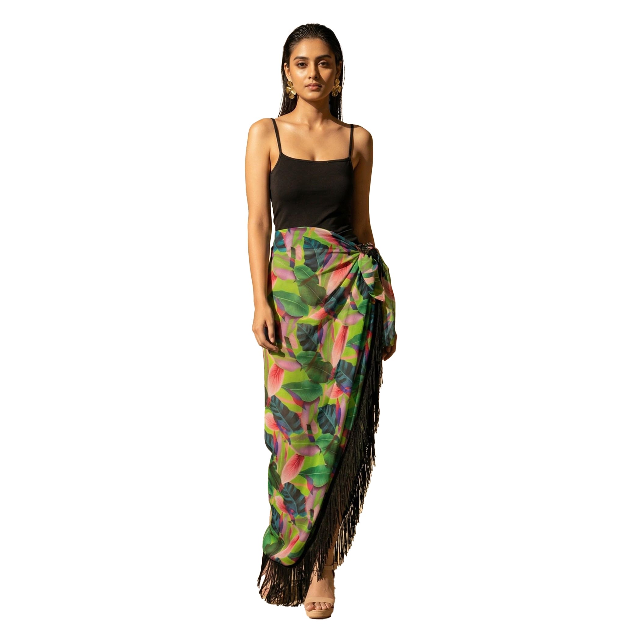 first resort Pink and Green Long Sarong in Viscose Georgette for Women by Ramola Bachchan-picture-39