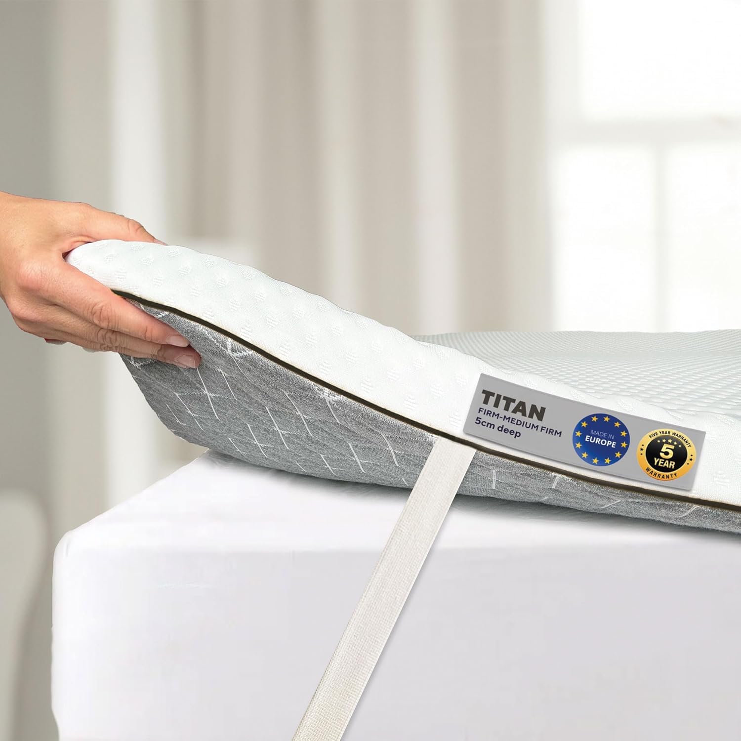 Brightr® Titan Firm Dual-Layer 5cm thick Foam Mattress Topper Super king size Bed, Orthopedic Bed Topper for Back Pain with Breathable Washable Copper Cover, Flippable Firm/Medium Feel 180x200cm
