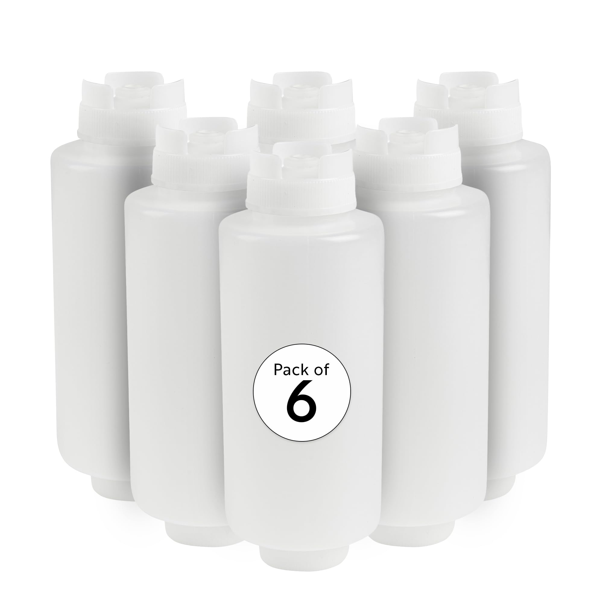 Restaurantware First In First Out 32 Ounce Condiment Squeeze Bottle 6 Refillable Lid FIFO Squeeze Bottle - Precision
