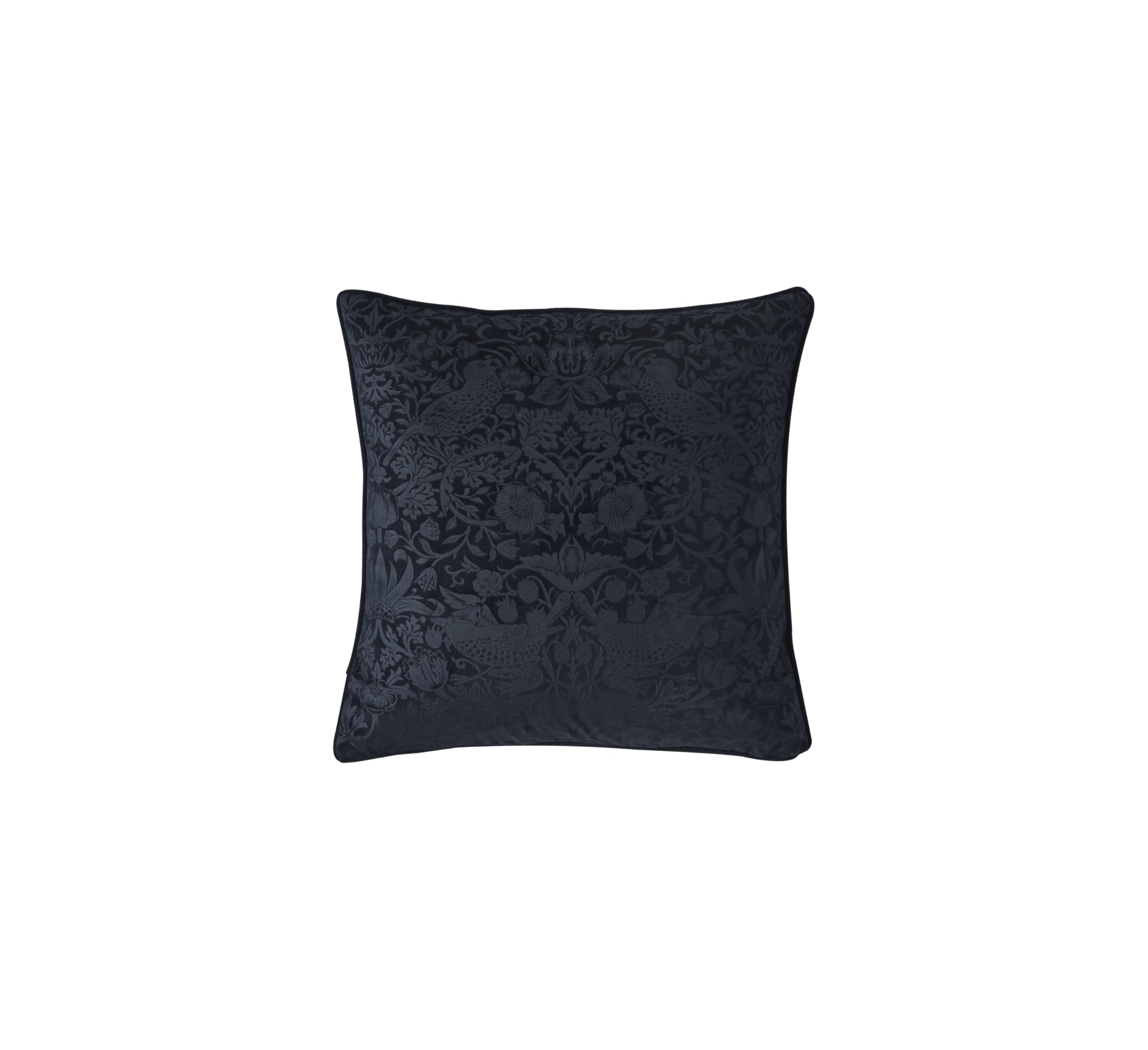 William Morris At Home Strawberry Thief Embossed Cushion In Prussian Blue