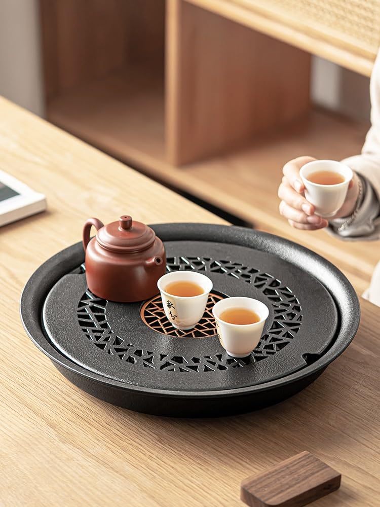 Taca na herbatę ceramiczna biurowa taca do przechowywania wody retro okrągła herbata prosty zestaw Kung Fu odpowiedni do podróży, do domu i na zewnątrz zestaw do herbaty Gongfu