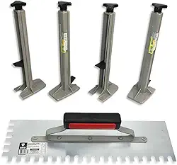 Desempenadeira Dentada 307/04 + 4 Suporte Régua P/Pedreiro Assentamento Cerâmico Porcelanato Profissional Kit