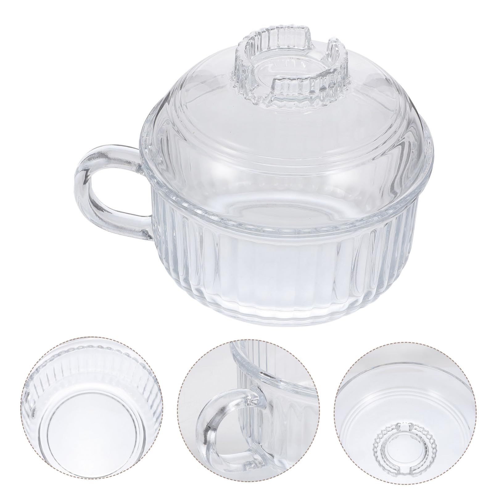 Hemobllo Bol en Verre Bol Rond avec Couvercle et Poignée de Style Japonais Résistant à Chaleur pour Micro-ondes, Résistant la Chaleur, pour Nouilles et Soupe la Maison