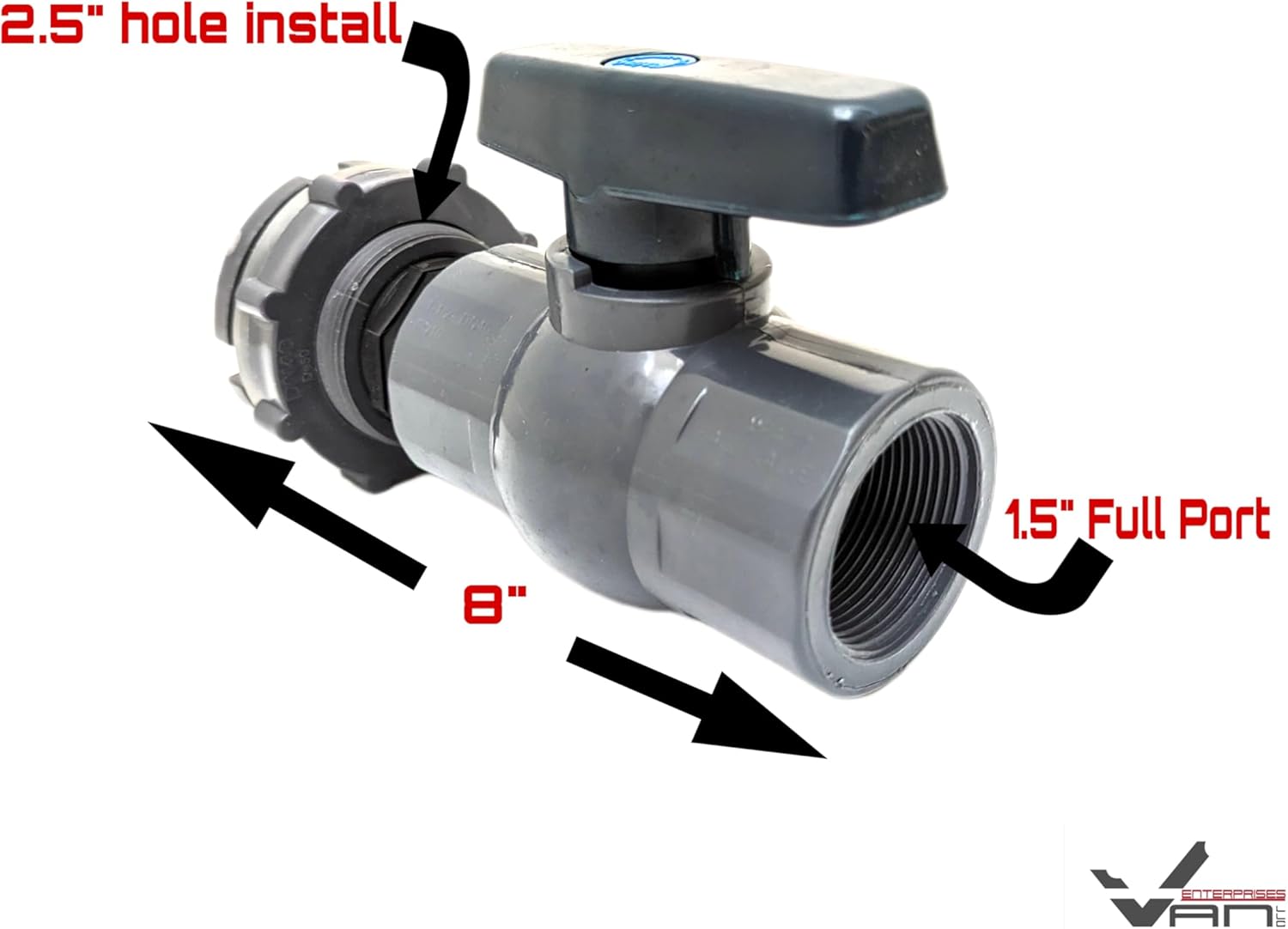 1.5" PRO SERIES PVC Ball Valve Spigot Kit with Bulkhead Fitting Adapter for Rain Barrels, IBC, and Behrens Steel Water Tanks