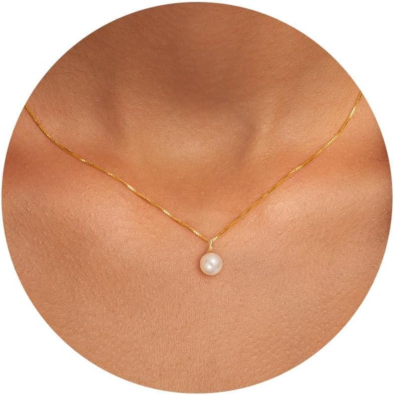 Pearl Necklace: 14K Gold-Plated/White Gold-plated Pearl Necklace for Women 16.5” + 2”
