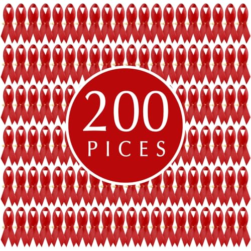 Image of Curvier 200PCS Red Satin Ribbons for Red Ribbon Week HIV and AIDS Awareness Ribbon Pin