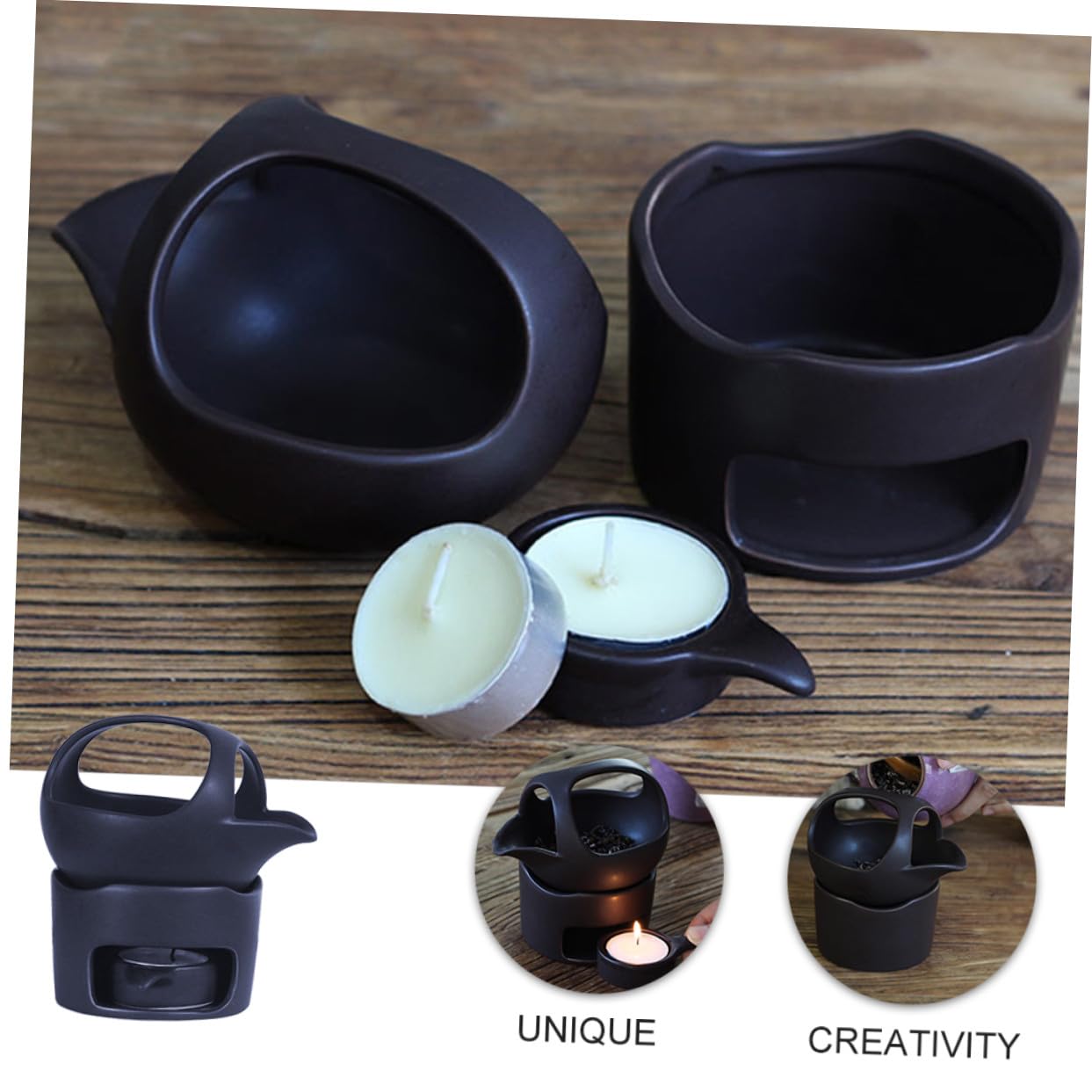 Mini Estufa de Cerámica Marrón para Infusión de Té Asas Ligera y Soporte para Velas Adecuado para Infusionar y Tostar Ingredientes de Té en Casa
