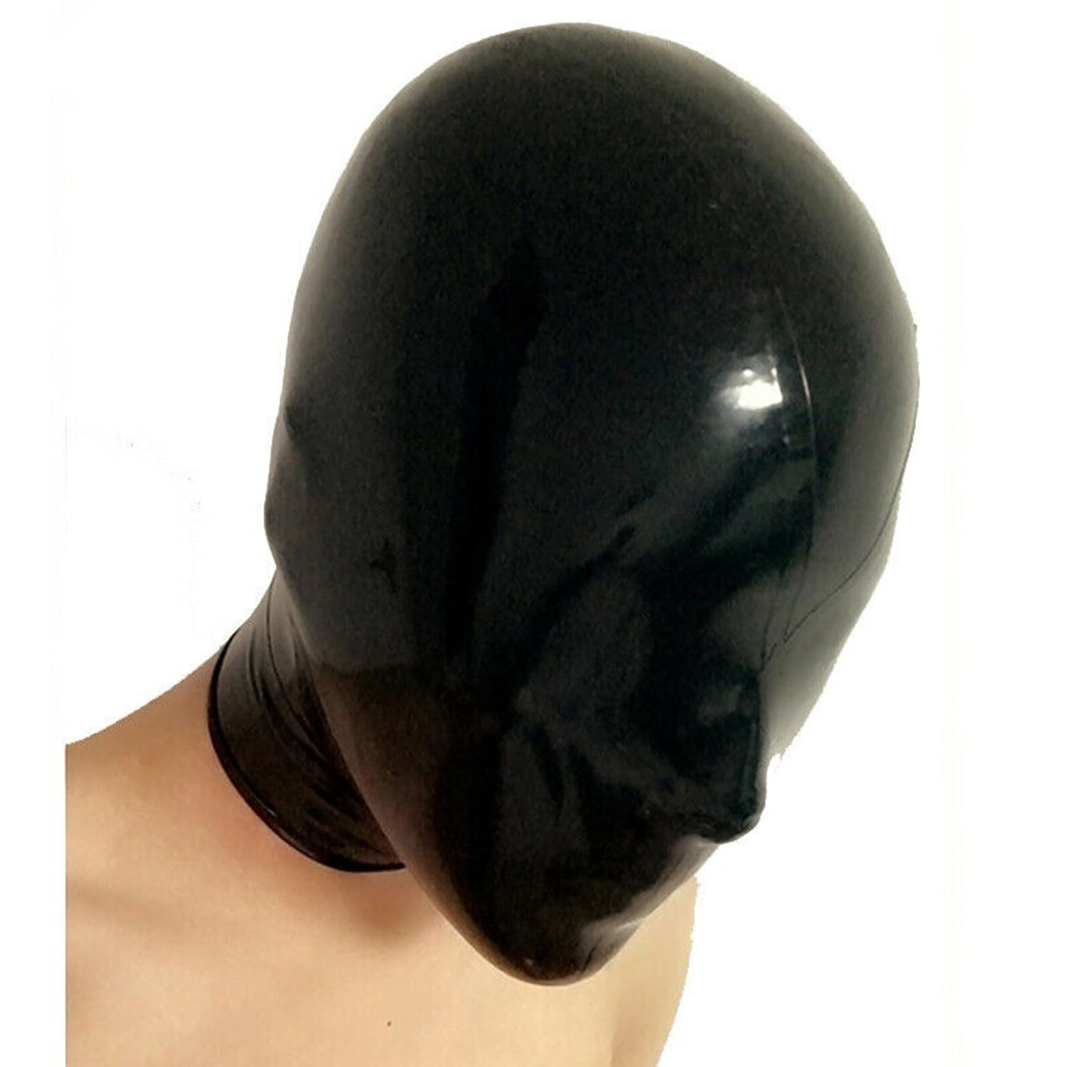 WXLPCGO Black Latex Hood with Back Zipper Full Face Mask Suitable for Halloween Party Club Costume Dance Role Play(Size:XXL-73CM)