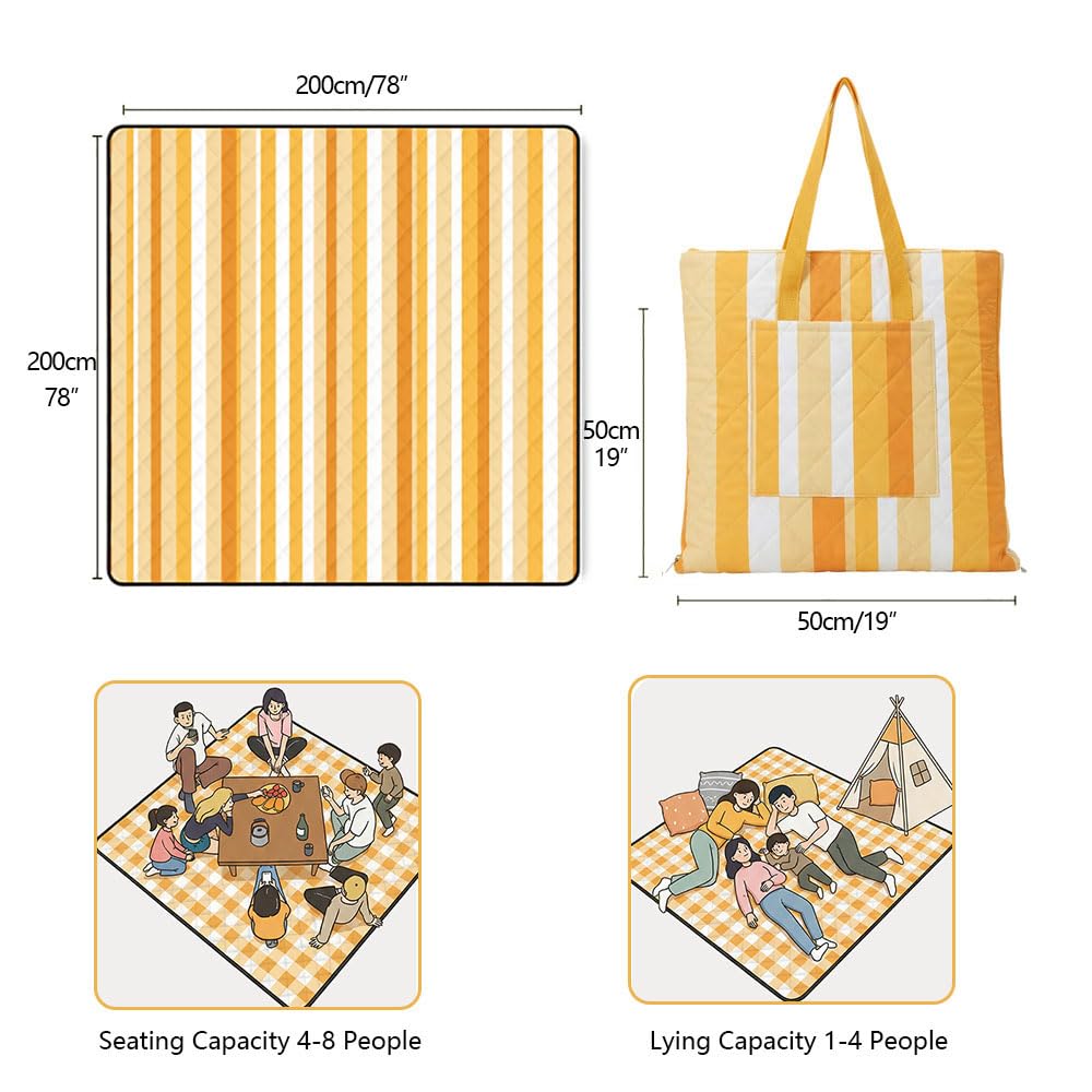 Tappeto da Picnic Impermeabile Pieghevole con Zaino Leggero Telo Esterno Stuoia Campeggio, per Campeggio Spiaggia Parco Viaggi Familiari 200×200cm,Arancia,200×200cm
