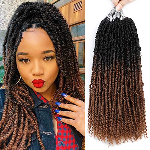 6 Packs Bomb Twist Crochet Hair 14 Inch Pre looped Mini Passion Twist Braiding Hair Spring Twist Crochet Braids Kinky Curly Synthetic Hair Extensions (14 Inch, 1B/Brown)