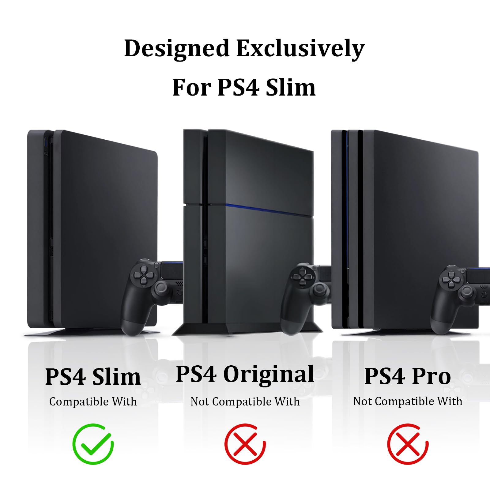 Wall Mount for PS4 Slim with Detachable 2 Controller Holder & Headphone Hanger, Metal Stealth Wall Mount Stand for Playstation 4 Slim