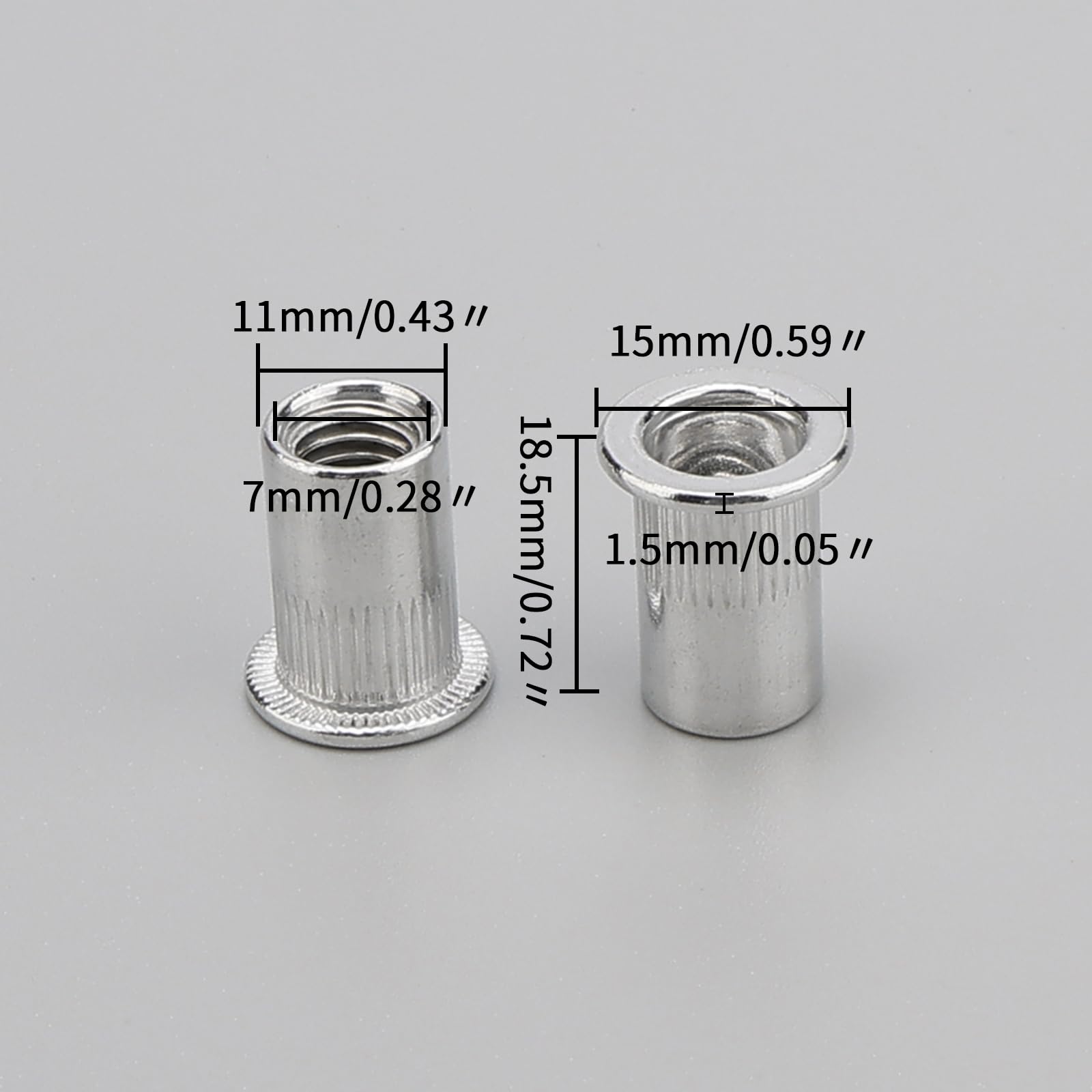 Unxuey 100PCS M8 Aluminium Alloy Rivet Nuts Knurled Flat Head Rivnuts Threaded Insert Rivet Nut, Silver - Image 2