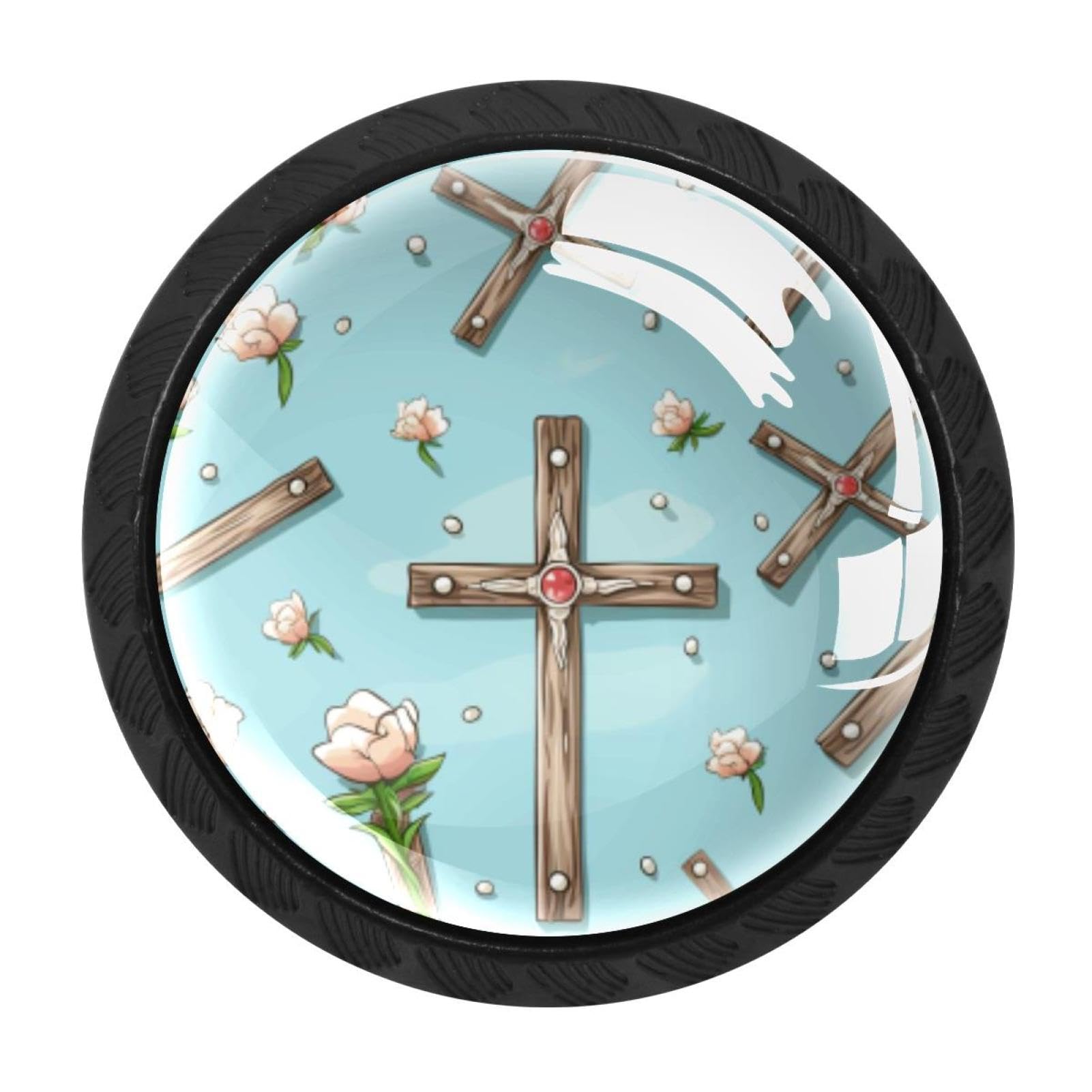Chenzzzz Multicolored 09 4 Pieces Kitchen Cabinet Drawer Dresser Door Knobs Pulls Handles, Easter Cross
