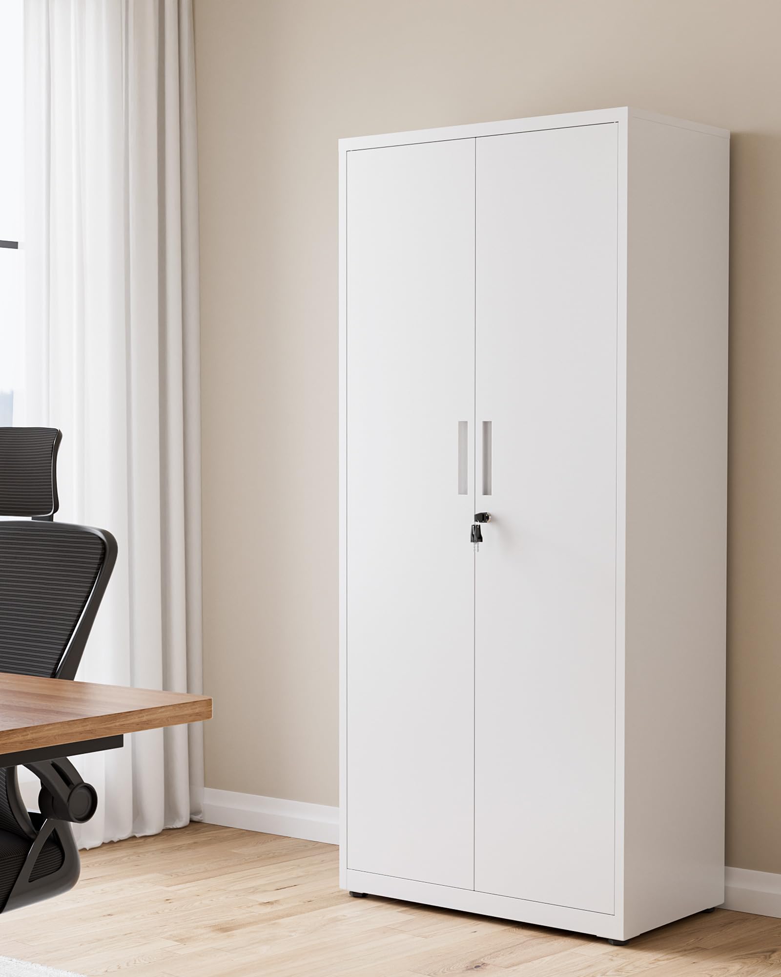 Aktenschrank, abschließbarer Mehrzweckschrank mit 4 höhenverstellbaren Einlegeböden, Stahl-Büroschrank mit 2 Türen, Weiß, 181.5×80×40 cm
