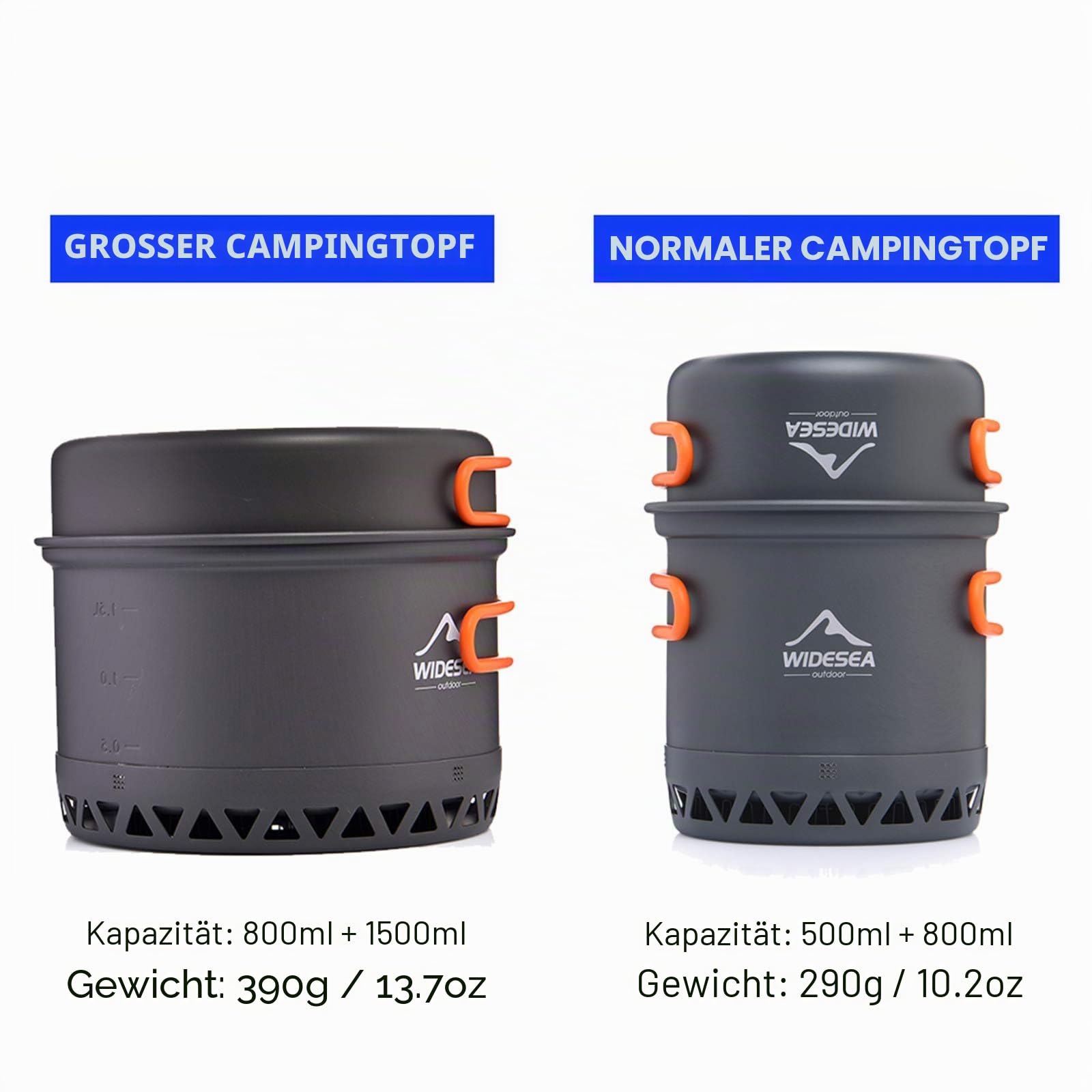 widesea Camping Kochgeschirr Outdoor Topf Pfanne Kochgeräte Wärme-Design für Wandern