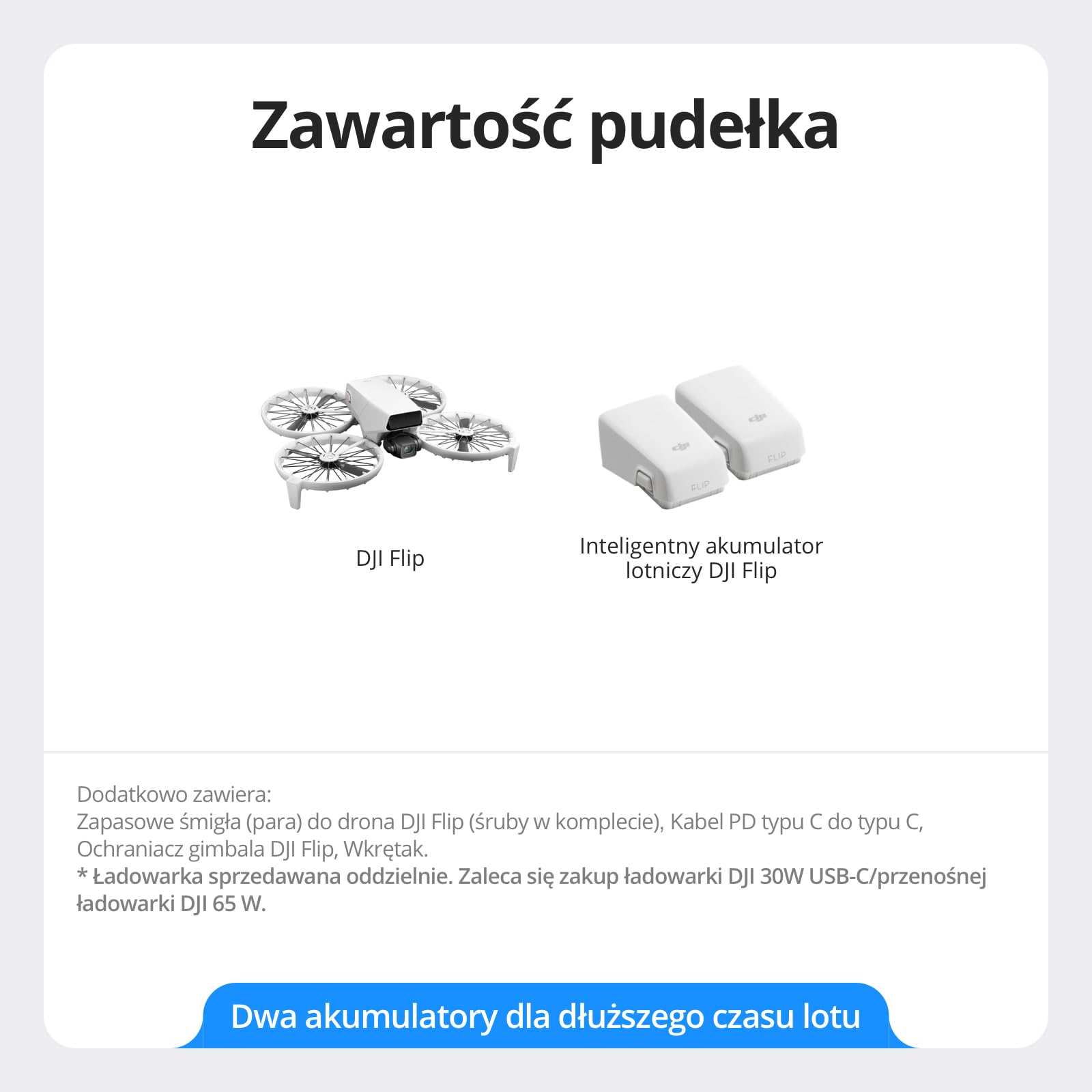 DJI Flip Two-Battery Combo bez pilota ekranowego, masa poniżej 249 g