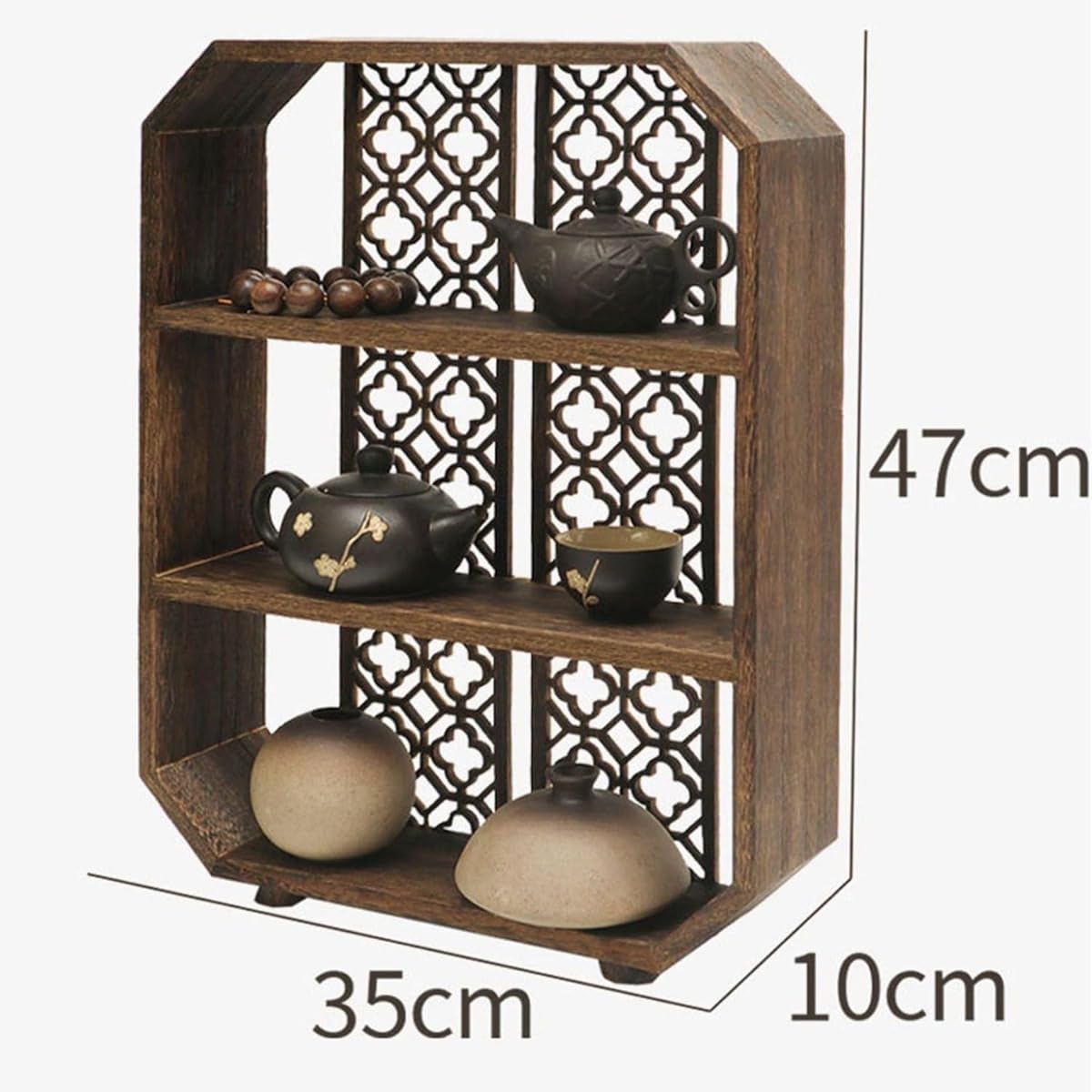 Amazon｜Conutoo 茶器収納棚 茶キャビネット 木製 透かし彫り 2段式 3