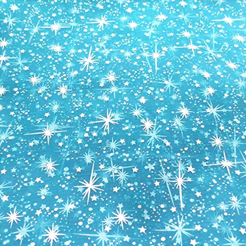 New Creations Fabric & Foam Inc, 58/60" Wide Foil Star Sheer Organza Fabric by The Yard, Silver Foil Stars on Turquoise