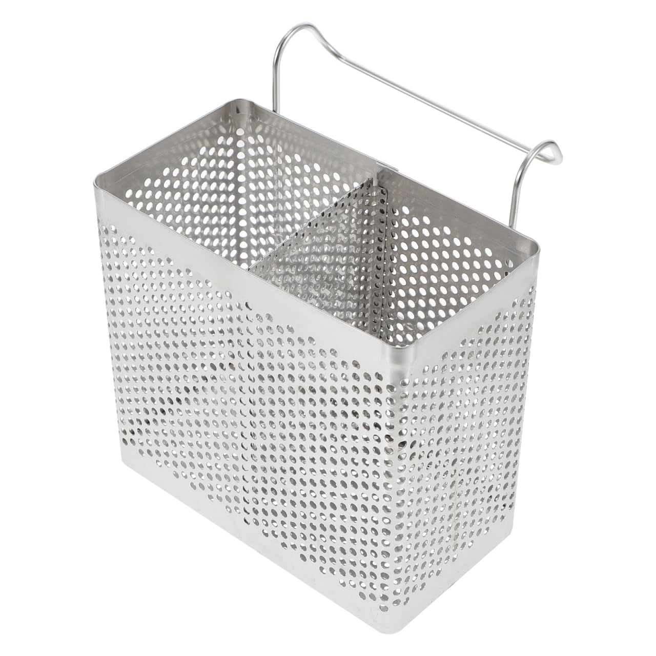 BESTonZON Cutlery Drying Holder Basket Hanging Rectangular Stainless Steel Chopsticks Holder Hanging Tableware Drainer with Hooks for Kitchen (Double Compartments)