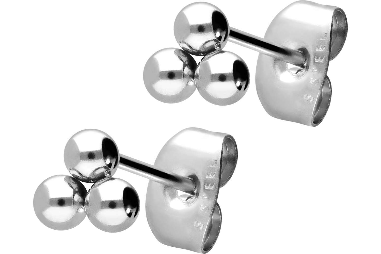 1 pair of surgical steel stud earrings, 3 balls, ear jewellery, choice of colours