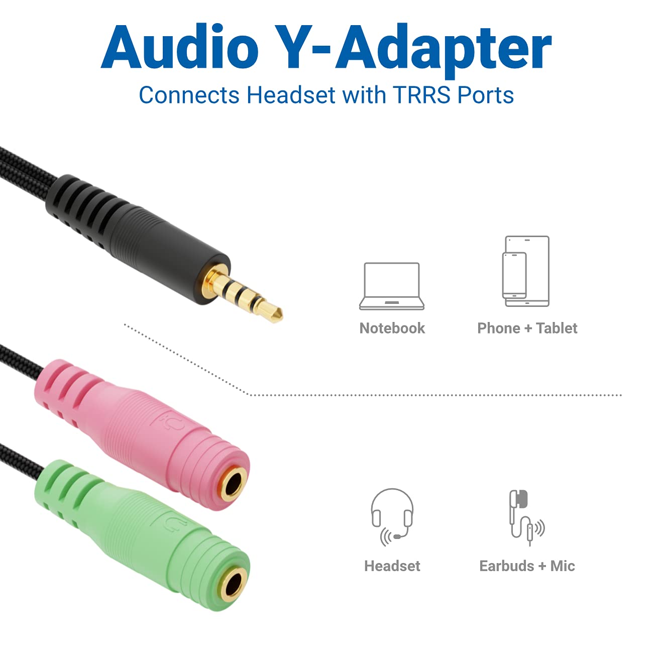 deleyCON 20cm Rozdzielacz Audio do Słuchawek Headset Adapter Y Stereo - 1x 3,5mm Wtyk CTIA 4 Polowy TRRS na 2x 3,5mm Gniazdo - 1x Złącze Klinke do Słuchawek i Mikrofonu